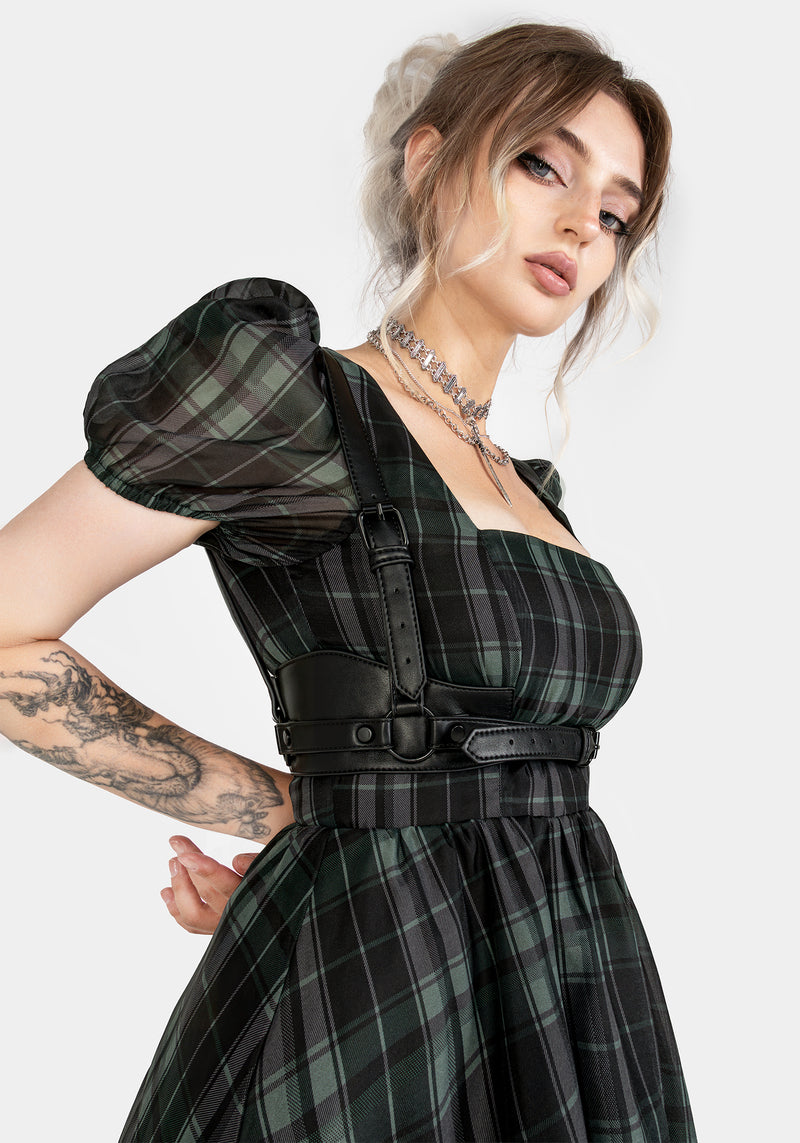 Checkmate Puff Sleeve Layered Organza Midi Dress