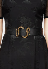 Mamba Debossed Belt With Snake Buckle - Brass