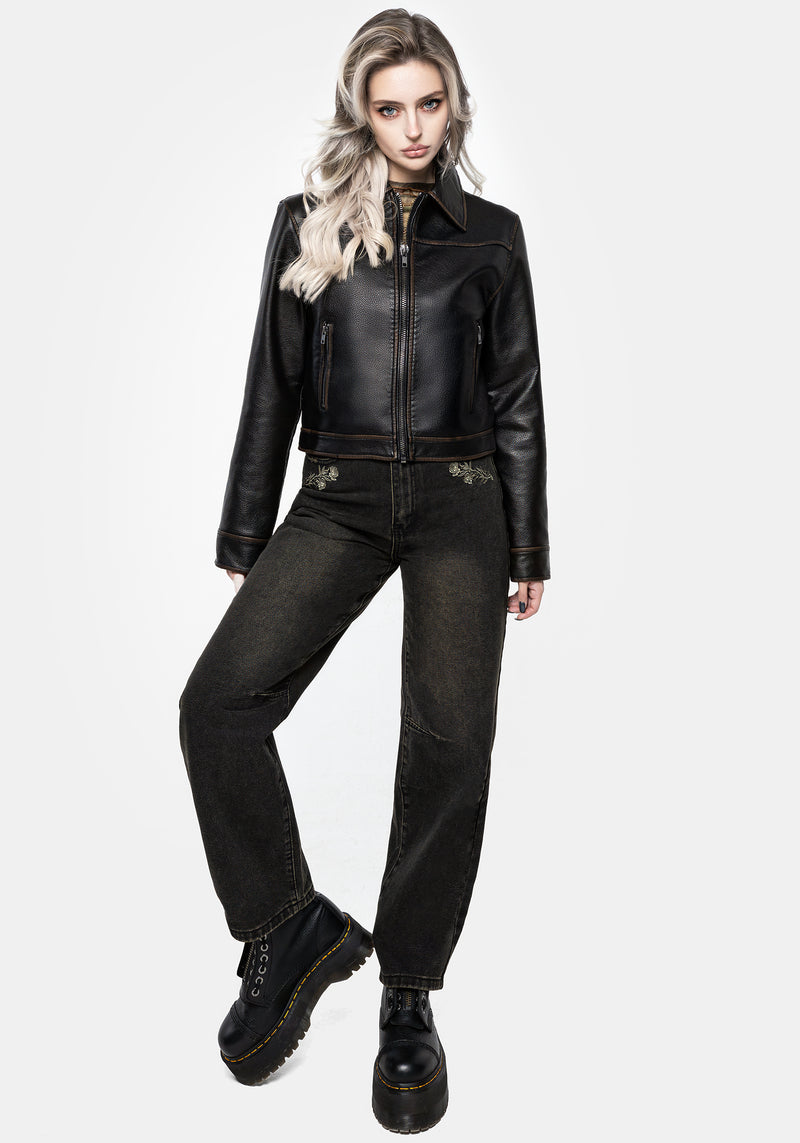 Ermania Crop Faux Leather Jacket