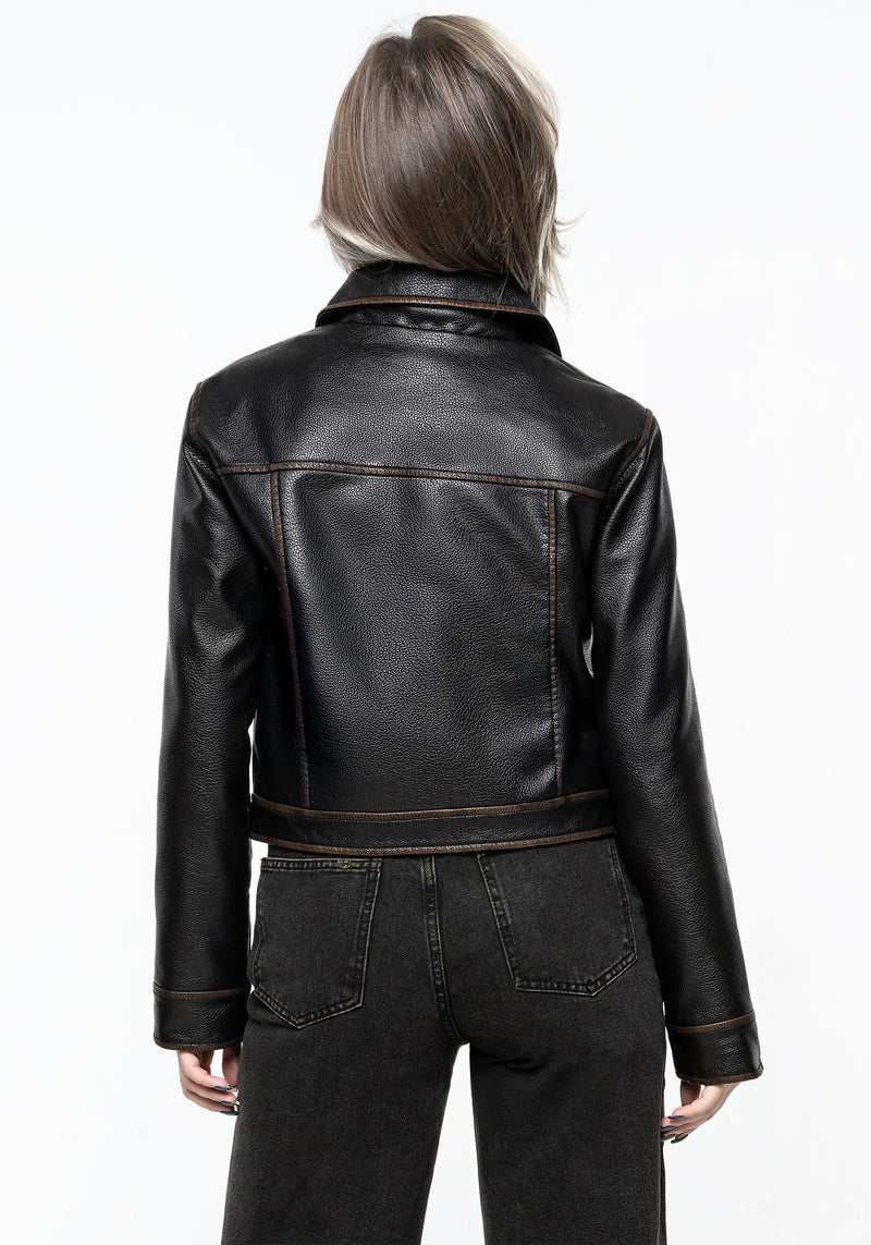 Ermania Crop Faux Leather Jacket