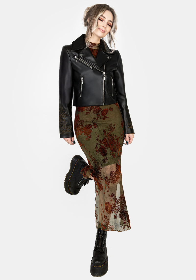 Vervain Embroidered Faux Leather Biker Jacket