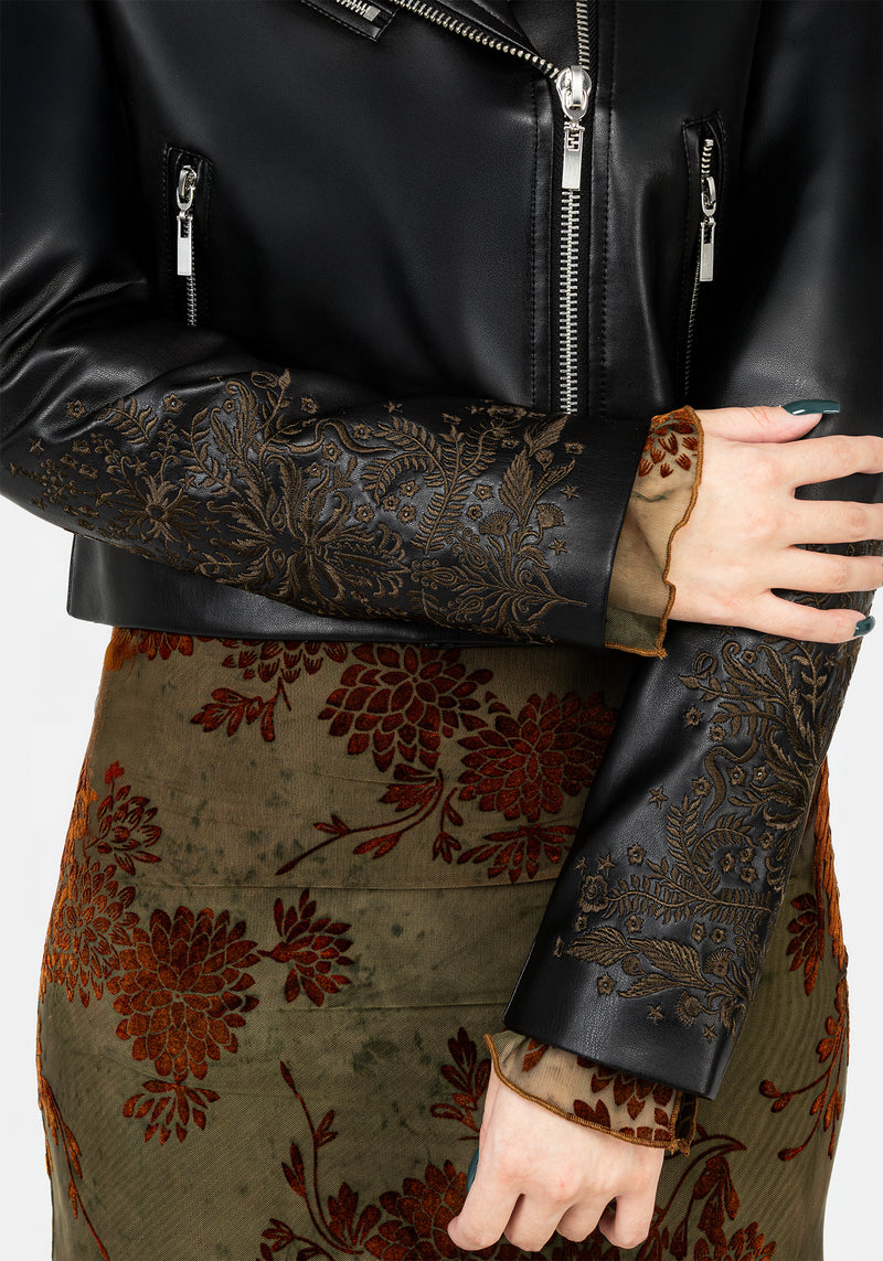 Vervain Embroidered Faux Leather Biker Jacket