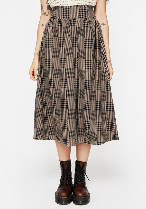 Mabel Check Midi Skirt