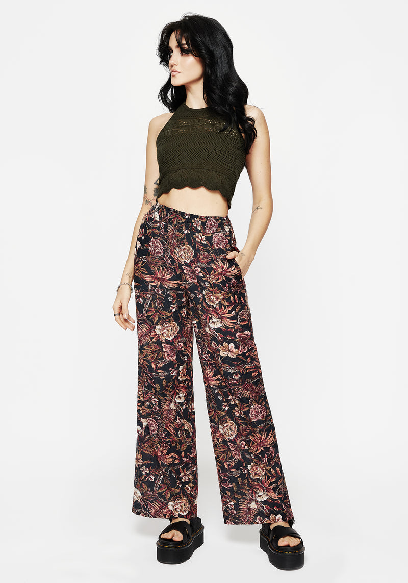 Bashe Cotton Floral Snake Print Wide Leg Trousers