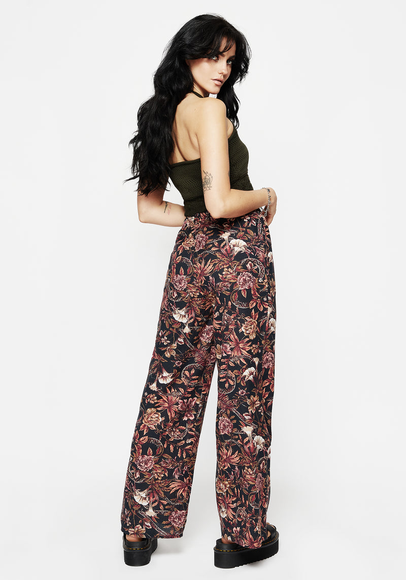 Bashe Cotton Floral Snake Print Wide Leg Trousers