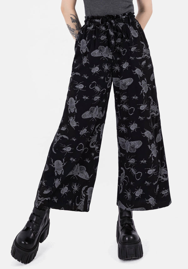 Parasite Bugs Wide Leg Paperbag Culotte Trousers - Black