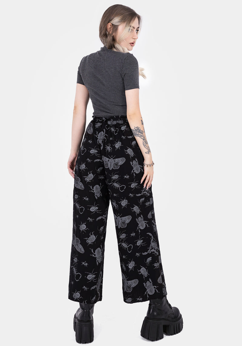 Parasite Bugs Wide Leg Paperbag Culotte Trousers - Black