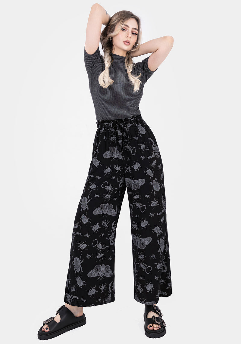 Parasite Bugs Wide Leg Paperbag Culotte Trousers - Black