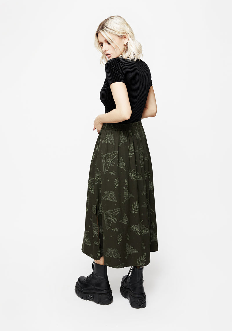 Callopistria Moth Print Midi Skirt - Green