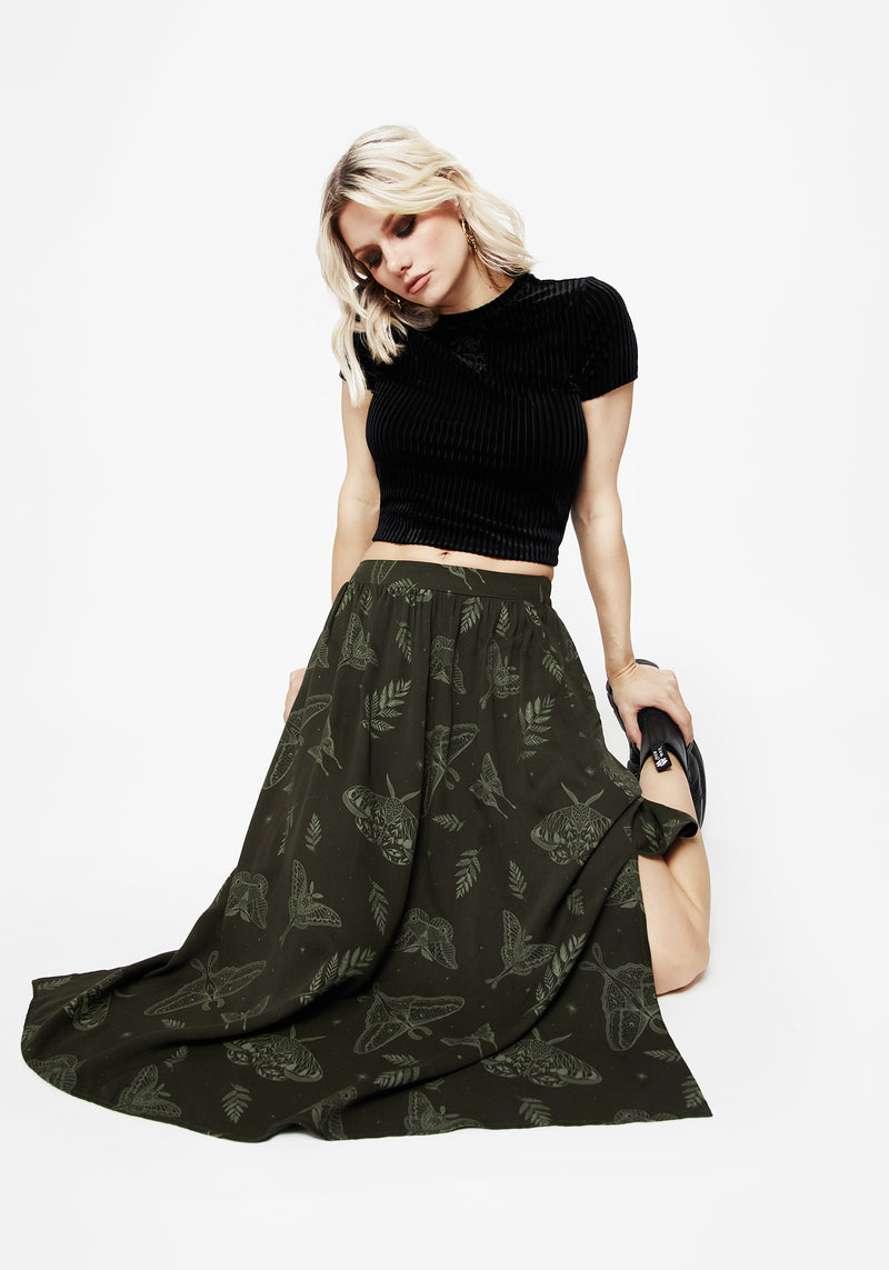 Callopistria Moth Print Midi Skirt - Green