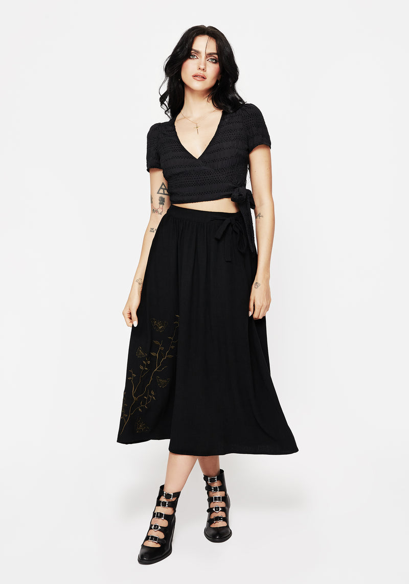 Cressida Moth Embroidered Midi Skirt