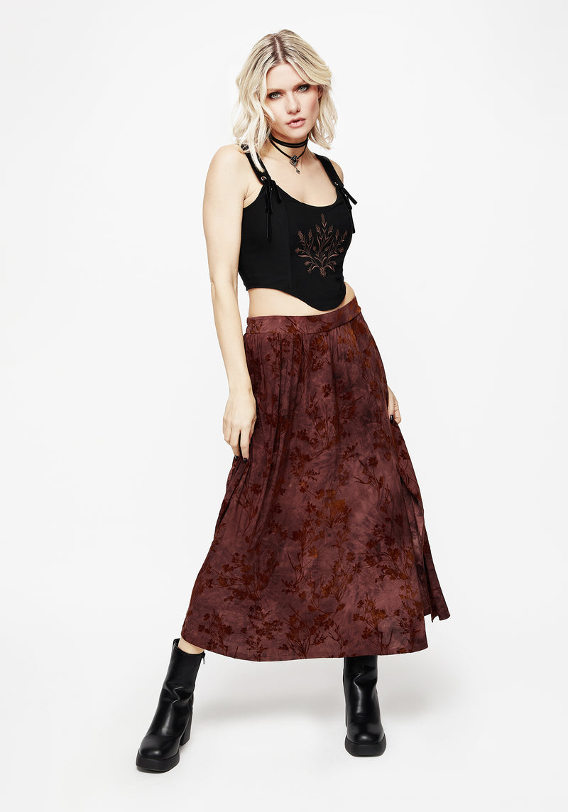 Wytchelm Floral Flocked Velour Midaxi Skirt - Red