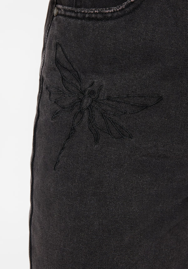 Dragonfly Bestickt Weit Bein Denim Culotte Jeans   