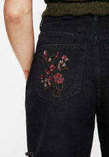 Aster Floral Embroidered Mid Length Denim Shorts