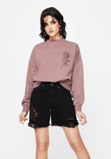 Aster Floral Embroidered Mid Length Denim Shorts