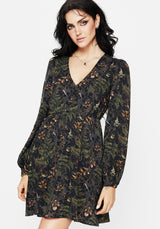 Wither Fern Print Balloon Sleeve Mini Dress