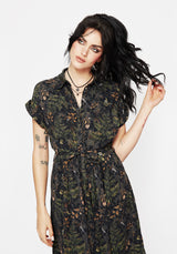 Wither Fern Print Midi Shirt Dress