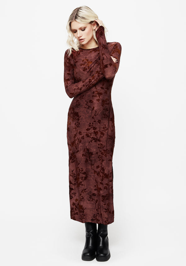 Wytchelm Flocked Velour Midaxi Dress - Red