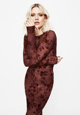 Wytchelm Flocked Velour Midaxi Dress - Red