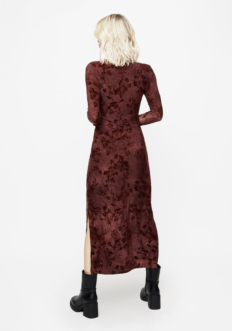 Wytchelm Flocked Velour Midaxi Dress - Red