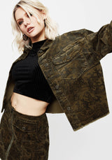 Diabolical Cord Woodcut Print Crop Shacket