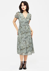 Sapphira Dragon Print Chiffon Button Up Midi Dress