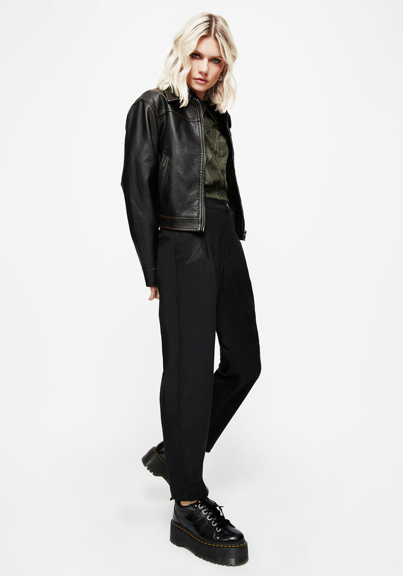 Marsilea Fern Embroidered Tapered Tailored Trousers