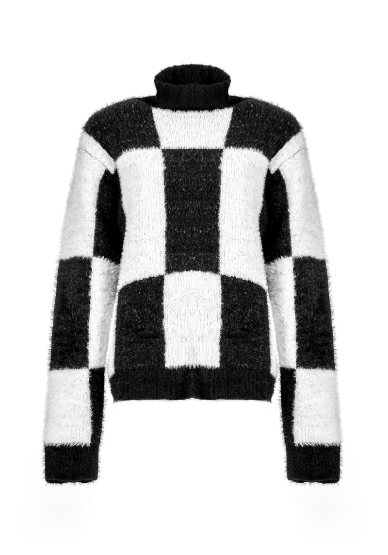 Two-Tone Checkerboard Pullover