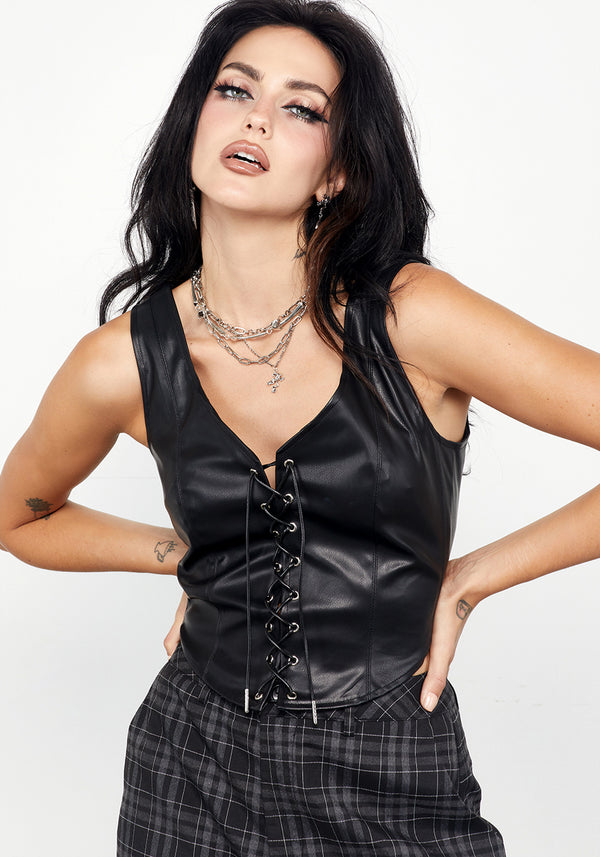 Anthrax PU Leather Lace Up Bodice