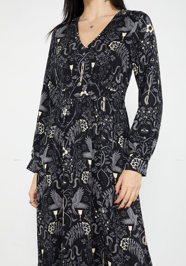 Hecate's Garden Long Sleeve Midaxi Dress