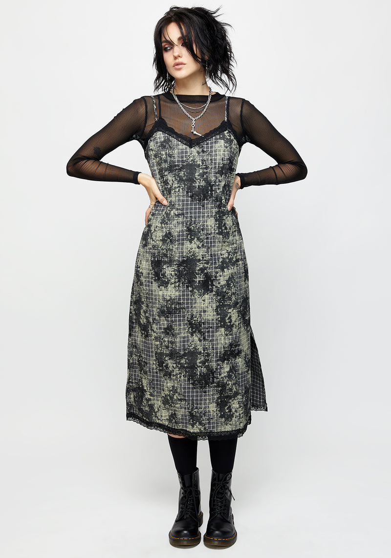 Grime Check Lace Midi Slip Dress