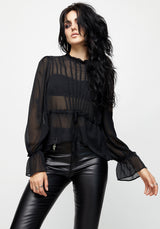 Spirit Sheer Pintuck Ruffle Top