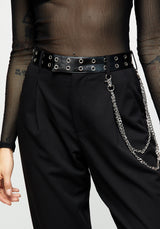 Lizzy Faux Leather Eyelet Tape Tailored Trousers